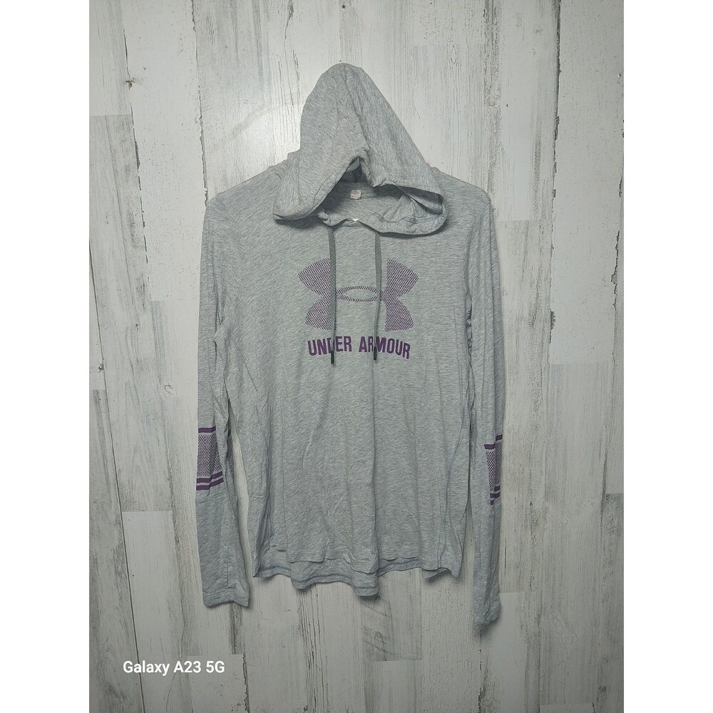 Under Armour Womens Brand Logo Curved Hem Long Sleeve Loose Drawsting Hoodie Med